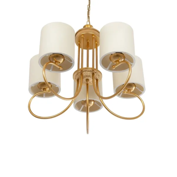 GloboStar® TRITON 203-0254 Vintage Κρεμαστό Φωτιστικό Καπέλο Πολύφωτο 5 x E27 IP20 Χρυσό Μέταλλο με Μπέζ Ύφασμα - Μ50 x Π50 x Υ48cm - Image 5
