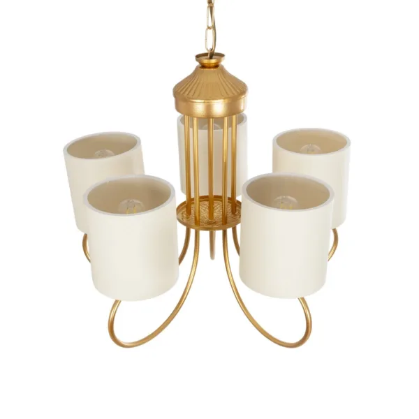 GloboStar® TRITON 203-0254 Vintage Κρεμαστό Φωτιστικό Καπέλο Πολύφωτο 5 x E27 IP20 Χρυσό Μέταλλο με Μπέζ Ύφασμα - Μ50 x Π50 x Υ48cm - Image 6