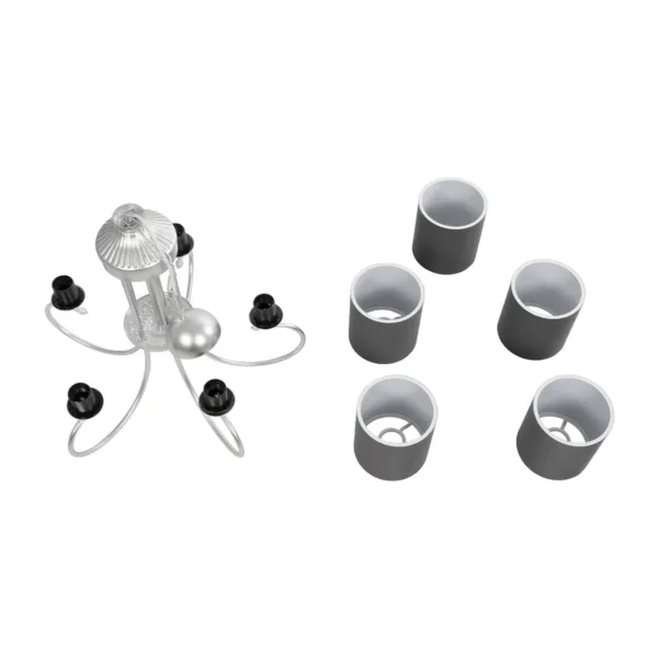GloboStar® TRITON 203-0255 Vintage Κρεμαστό Φωτιστικό Καπέλο Πολύφωτο 5 x E27 IP20 Ασημί Μέταλλο με Γκρί Ύφασμα - Μ50 x Π50 x Υ48cm - Image 11
