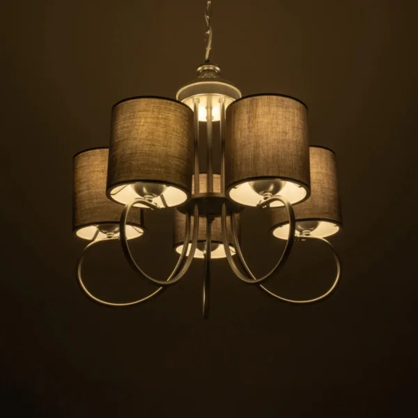 GloboStar® TRITON 203-0255 Vintage Κρεμαστό Φωτιστικό Καπέλο Πολύφωτο 5 x E27 IP20 Ασημί Μέταλλο με Γκρί Ύφασμα - Μ50 x Π50 x Υ48cm - Image 2