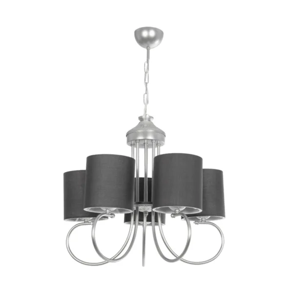 GloboStar® TRITON 203-0255 Vintage Κρεμαστό Φωτιστικό Καπέλο Πολύφωτο 5 x E27 IP20 Ασημί Μέταλλο με Γκρί Ύφασμα - Μ50 x Π50 x Υ48cm - Image 3