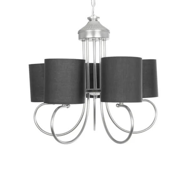 GloboStar® TRITON 203-0255 Vintage Κρεμαστό Φωτιστικό Καπέλο Πολύφωτο 5 x E27 IP20 Ασημί Μέταλλο με Γκρί Ύφασμα - Μ50 x Π50 x Υ48cm - Image 4
