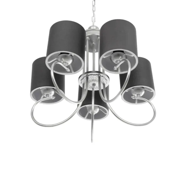 GloboStar® TRITON 203-0255 Vintage Κρεμαστό Φωτιστικό Καπέλο Πολύφωτο 5 x E27 IP20 Ασημί Μέταλλο με Γκρί Ύφασμα - Μ50 x Π50 x Υ48cm - Image 5