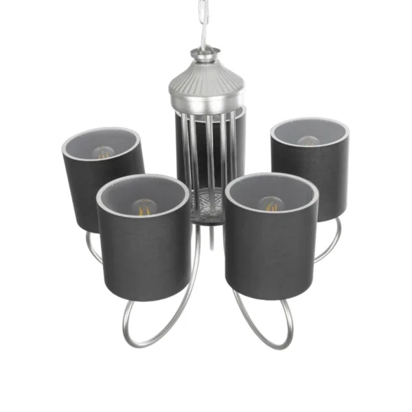 GloboStar® TRITON 203-0255 Vintage Κρεμαστό Φωτιστικό Καπέλο Πολύφωτο 5 x E27 IP20 Ασημί Μέταλλο με Γκρί Ύφασμα - Μ50 x Π50 x Υ48cm - Image 6