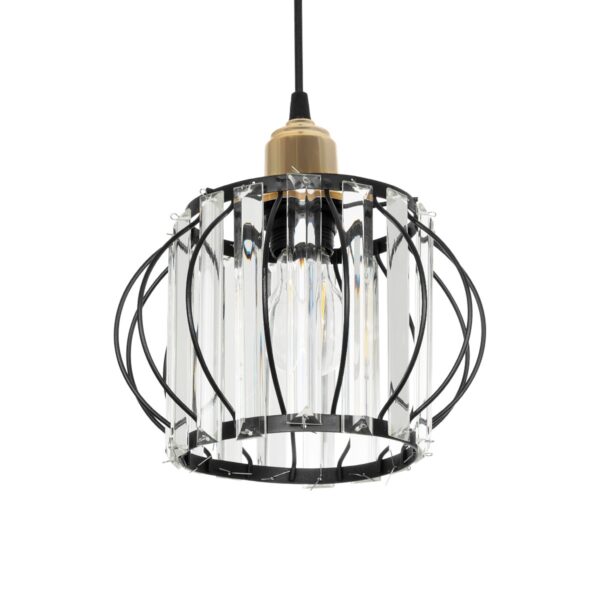 GloboStar® LUCERO 201-0078 Vintage Κρεμαστό Φωτιστικό Πλέγμα Μονόφωτο 1 x E27 IP20 Μαύρο και Χρυσό Μέταλλο - Μ16 x Π16 x Υ70cm