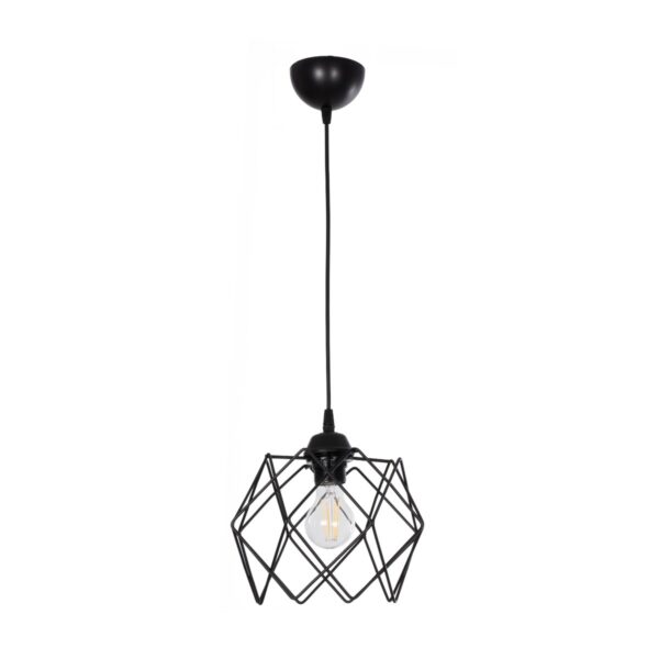 GloboStar® SOLON 201-0059 Μοντέρνο Κρεμαστό Φωτιστικό Πλέγμα Μονόφωτο 1 x E27 IP20 Μαύρο Μέταλλο - Μ22 x Π22 x Υ70cm - Image 3