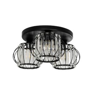 GloboStar® ILLUME 201-0100 Vintage Φωτιστικό Οροφής Κρύσταλλα Τρίφωτο 3 x E27 IP20 Μαύρο & Χρυσό Μέταλλο με Διάφανο Γυαλί - Μ35 x Π35 x Υ40cm