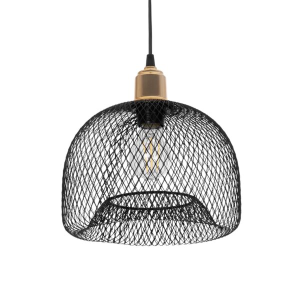 GloboStar® GLOZIA 201-0018 Μοντέρνο Κρεμαστό Φωτιστικό Πλέγμα Μονόφωτο 1 x E27 IP20 Μαύρο & Χρυσό Μέταλλο - Μ26 x Π26 x Υ70cm