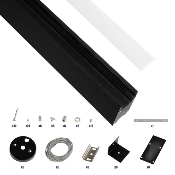 GLOBOSTAR® ALP-LINEAR LUMILINE 61764-3M Επιφανειακό / Κρεμαστό Προφίλ Αλουμινίου με Λευκό Γαλακτερό Πατητό Κάλυμμα για Ταινίες LED IP20 - Μαύρο Ματ - Μ300 x Π3.5 x Υ7cm - Image 2