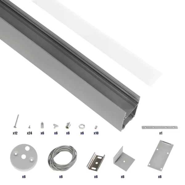 GLOBOSTAR® ALP-LINEAR LUMILINE 61765-3M Επιφανειακό / Κρεμαστό Προφίλ Αλουμινίου με Λευκό Γαλακτερό Πατητό Κάλυμμα για Ταινίες LED IP20 - Γκρι Ανθρακί Ματ - Μ300 x Π3.5 x Υ7cm - Image 2