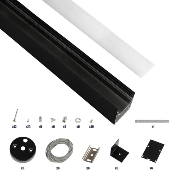 GLOBOSTAR® ALP-LINEAR BRIGHTRAIL 61775-3M Επιφανειακό / Κρεμαστό Προφίλ Αλουμινίου με Λευκό Γαλακτερό Πατητό Κάλυμμα για Ταινίες LED IP20 - Μαύρο Ματ - Μ300 x Π5 x Υ7.5cm - Image 2