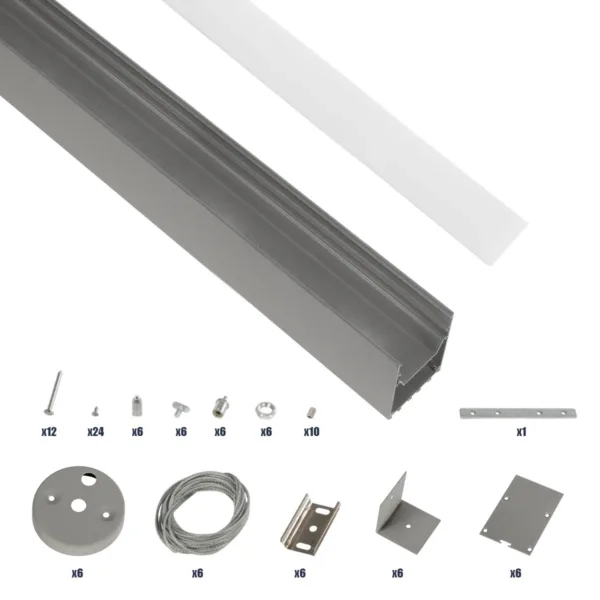 GLOBOSTAR® ALP-LINEAR BRIGHTRAIL 61776-3M Επιφανειακό / Κρεμαστό Προφίλ Αλουμινίου με Λευκό Γαλακτερό Πατητό Κάλυμμα για Ταινίες LED IP20 - Γκρι Ανθρακί Ματ - Μ300 x Π5 x Υ7.5cm - Image 2
