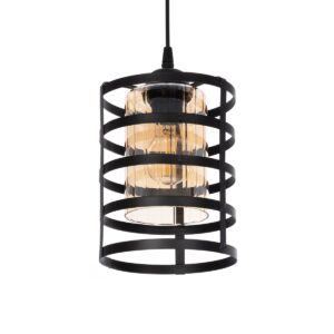 GloboStar® SOLON 201-0060 Μοντέρνο Κρεμαστό Φωτιστικό Πλέγμα Μονόφωτο 1 x E27 IP20 Μπρονζέ με Μαύρο Μέταλλο - Μ20 x Π20 x Υ70cm