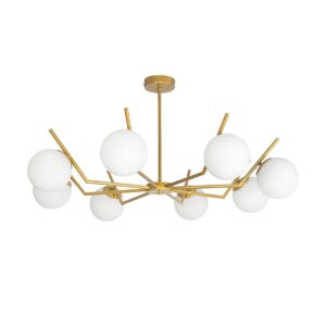 GloboStar® CANTILIER 201-0076 Vintage Φωτιστικό Οροφής Μπάλα Πολύφωτο 8 x E27 IP20 Χρυσό Μέταλλο με Γαλακτερό Γυαλί - Μ87 x Π87 x Υ52cm