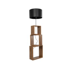 GloboStar® LUMO 201-0072 Μοντέρνο Επιδαπέδιο Φωτιστικό Μονόφωτο 1 x E27 IP20 Καρυδί Ξύλο με Μαύρο Ύφασμα - Μ37 x Π37 x Υ155cm