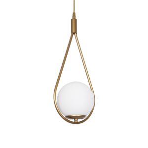 GloboStar® DROP 201-0034 Vintage Κρεμαστό Φωτιστικό Μπάλα Μονόφωτο 1 x E27 IP20 Χρυσό Μέταλλο με Γαλακτερή Μπάλα - Μ20 x Π25 x Υ80cm