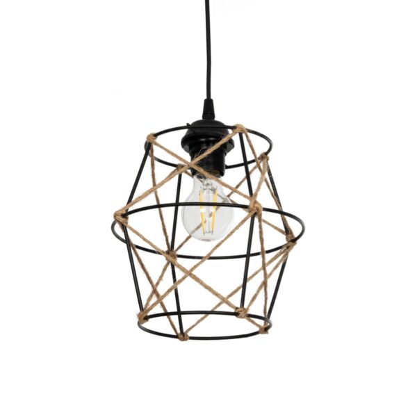 GloboStar® SOLON 201-0088 Vintage Κρεμαστό Φωτιστικό Πλέγμα Μονόφωτο 1 x E27 IP20 Μαύρο Μέταλλο -  Μ22 x Π22 x Υ86cm