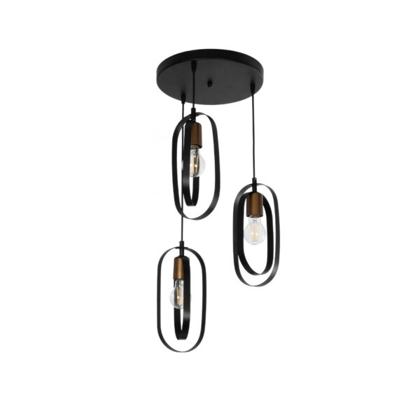 GloboStar® SPARKIO 201-0025 Vintage Κρεμαστό Φωτιστικό Πλέγμα Τρίφωτο 3 x E27 IP20 Μαύρο με Χρυσό Μέταλλο - Μ30 x Π30 x Υ80cm