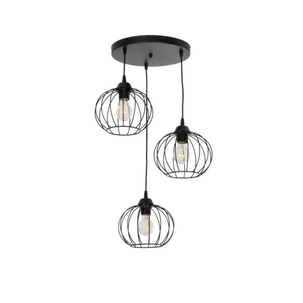 GloboStar® FLAMIA 201-0109 Vintage Κρεμαστό Φωτιστικό Πλέγμα Τρίφωτο 3 x E27 IP20 Μαύρο Μέταλλο - Μ40 x Π40 x Υ60cm