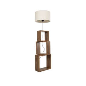 GloboStar® LUMO 201-0073 Μοντέρνο Επιδαπέδιο Φωτιστικό Μονόφωτο 1 x E27 IP20 Καρυδί Ξύλο με Μπεζ Ύφασμα - Μ37 x Π37 x Υ155cm