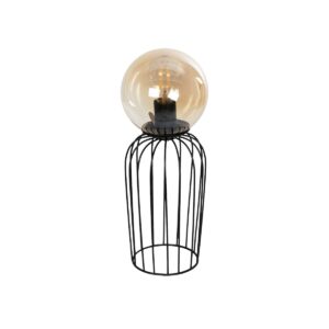 GloboStar® ZENITH 201-0094 Vintage Επιτραπέζιο Φωτιστικό Μπάλα Μονόφωτο 1 x E27 IP20 Μαύρο Μέταλλο με Μελί Γυαλί - Μ16 x Π16 x Υ46cm