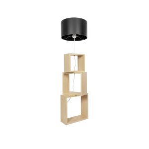 GloboStar® LUMO 201-0070 Μοντέρνο Επιδαπέδιο Φωτιστικό Μονόφωτο 1 x E27 IP20 Μπεζ Ξύλο με Μαύρο Ύφασμα - Μ37 x Π37 x Υ155cm