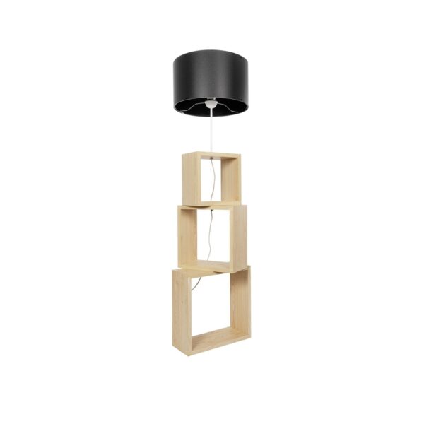 GloboStar® LUMO 201-0070 Μοντέρνο Επιδαπέδιο Φωτιστικό Μονόφωτο 1 x E27 IP20 Μπεζ Ξύλο με Μαύρο Ύφασμα - Μ37 x Π37 x Υ155cm