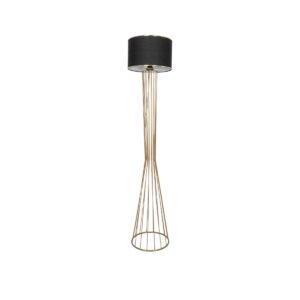 GloboStar® NOVA 201-0042 Μοντέρνο Επιδαπέδιο Φωτιστικό 1 x E27 IP20 Χρυσό Μεταλλό με Μαύρο Ύφασμα - Μ32 x Π32 x Υ155cm