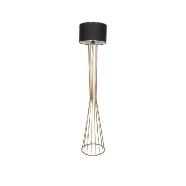 GloboStar® NOVA 201-0042 Μοντέρνο Επιδαπέδιο Φωτιστικό 1 x E27 IP20 Χρυσό Μεταλλό με Μαύρο Ύφασμα - Μ32 x Π32 x Υ155cm