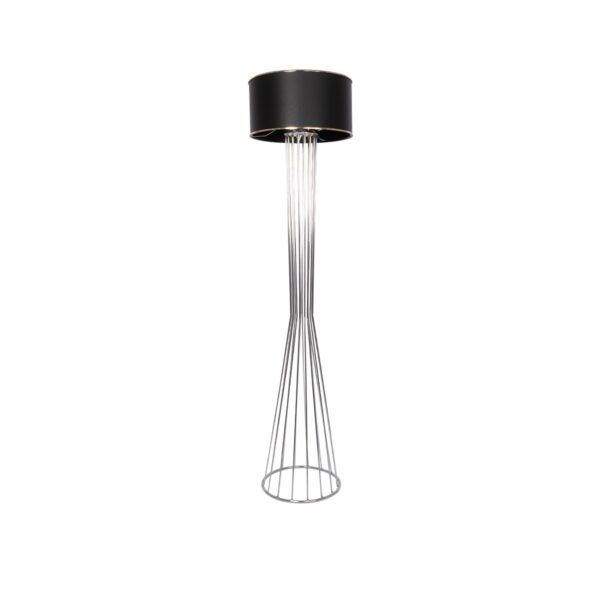 GloboStar® NOVA 201-0039 Μοντέρνο Επιδαπέδιο Φωτιστικό 1 x E27 IP20 Ασημί Μεταλλό με Μαύρο Ύφασμα - Μ38 x Π38 x Υ155cm