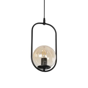 GloboStar® ZENITH 201-0093 Κρεμαστό Φωτιστικό Οροφής Μπάλα Μονόφωτο Vintage 1 x E27 IP20 Μαύρο Μέταλλο με Μελί Γυαλί - Μ17 x Π17 x Υ70cm