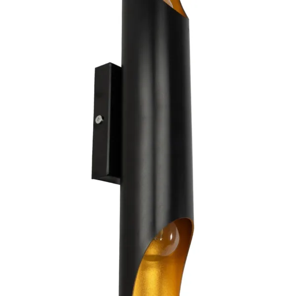GloboStar® CHARME 01302 Μοντέρνο Επιτοίχιο Φωτιστικό Απλίκα Up / Down Δίφωτο 2 x E27 IP20 Μαύρο με Χρυσό Μέταλλο - Μ5.5 x Π8 x Υ60cm - Image 5