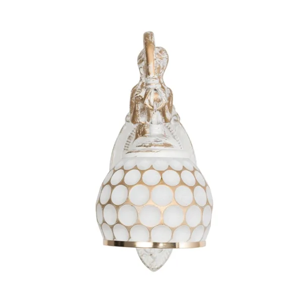GloboStar® MERMAID 01317 Vintage Επιτοίχιο Φωτιστικό Απλίκα Μονόφωτο 1 x E27 IP20 Λευκό Γυαλί με Λευκό & Χρυσό Μέταλλο - Μ12.5 x Π28 x Υ27cm - Image 3