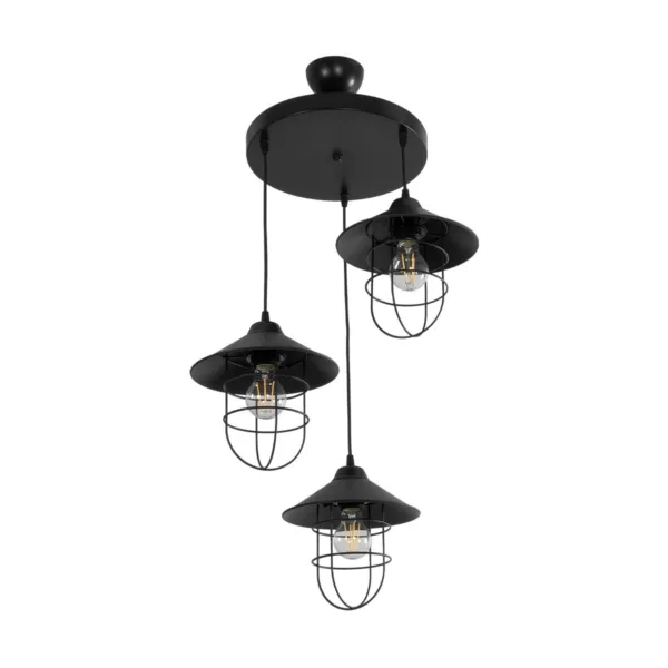 GloboStar® CAGE 203-0097 Vintage Κρεμαστό Φωτιστικό Καμπάνα Τρίφωτο 3 x E27 IP20 Μαύρο Μέταλλο - Μ30 x Π30 x Υ80cm - Image 4