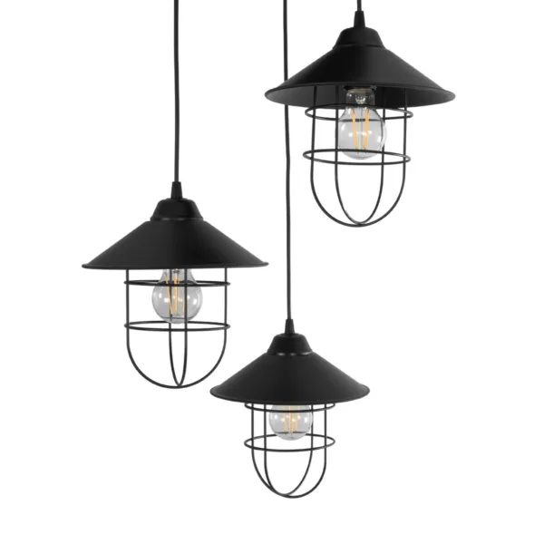 GloboStar® CAGE 203-0097 Vintage Κρεμαστό Φωτιστικό Καμπάνα Τρίφωτο 3 x E27 IP20 Μαύρο Μέταλλο - Μ30 x Π30 x Υ80cm - Image 6