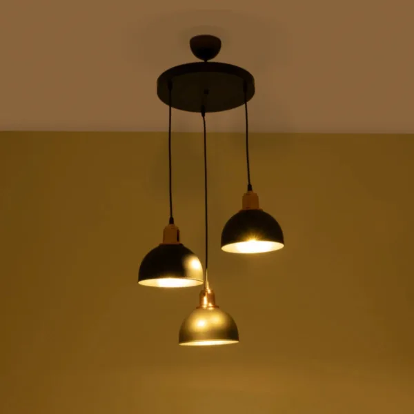 GloboStar® ΗUT 203-0146 Μοντέρνο Κρεμαστό Φωτιστικό Καμπάνα Τρίφωτο 3 x E27 IP20 Μαύρο με Χρυσό Πλαστικό - Μ40 x Π40 x Υ76cm - Image 2