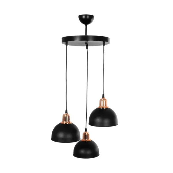 GloboStar® ΗUT 203-0146 Μοντέρνο Κρεμαστό Φωτιστικό Καμπάνα Τρίφωτο 3 x E27 IP20 Μαύρο με Χρυσό Πλαστικό - Μ40 x Π40 x Υ76cm - Image 3