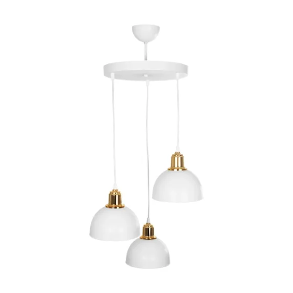 GloboStar® ΗUT 203-0148 Vintage Κρεμαστό Φωτιστικό Καμπάνα Τρίφωτο 3 x E27 IP20 Λευκό με Χρυσό Πλαστικό - Μ40 x Π40 x Υ76cm - Image 3