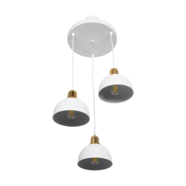 GloboStar® ΗUT 203-0148 Vintage Κρεμαστό Φωτιστικό Καμπάνα Τρίφωτο 3 x E27 IP20 Λευκό με Χρυσό Πλαστικό - Μ40 x Π40 x Υ76cm - Image 4