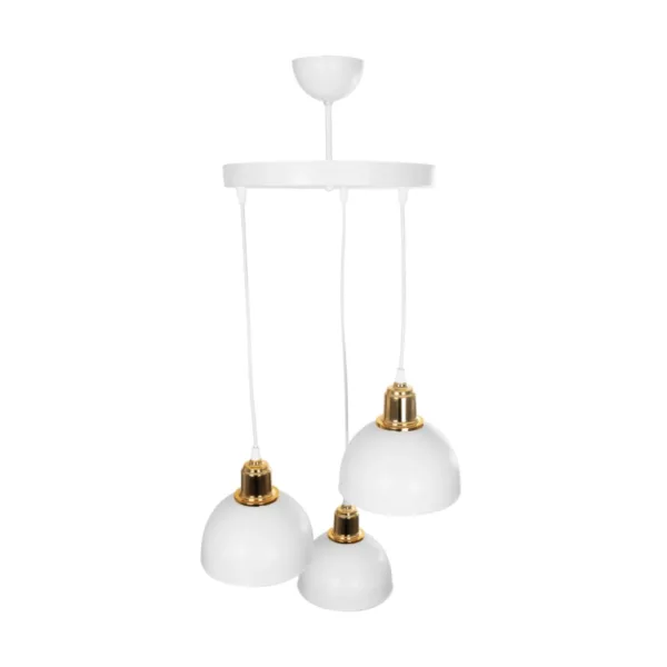 GloboStar® ΗUT 203-0148 Vintage Κρεμαστό Φωτιστικό Καμπάνα Τρίφωτο 3 x E27 IP20 Λευκό με Χρυσό Πλαστικό - Μ40 x Π40 x Υ76cm - Image 5