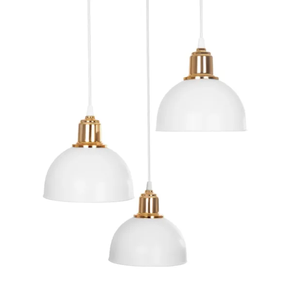 GloboStar® ΗUT 203-0148 Vintage Κρεμαστό Φωτιστικό Καμπάνα Τρίφωτο 3 x E27 IP20 Λευκό με Χρυσό Πλαστικό - Μ40 x Π40 x Υ76cm - Image 6