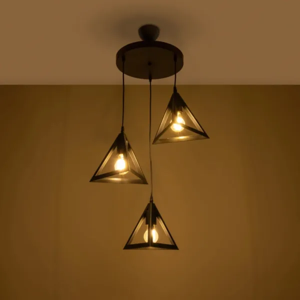 GloboStar® TRIANGLE 203-0160 Μοντέρνο Κρεμαστό Φωτιστικό Καμπάνα Τρίφωτο 3 x E27 IP20 Μαύρο Πλαστικό - Μ50 x Π50 x Υ80cm - Image 2
