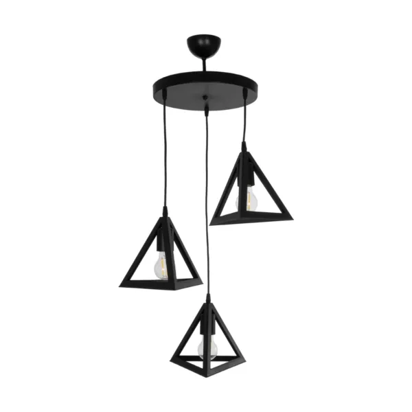 GloboStar® TRIANGLE 203-0160 Μοντέρνο Κρεμαστό Φωτιστικό Καμπάνα Τρίφωτο 3 x E27 IP20 Μαύρο Πλαστικό - Μ50 x Π50 x Υ80cm - Image 3