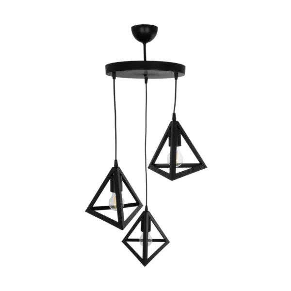 GloboStar® TRIANGLE 203-0160 Μοντέρνο Κρεμαστό Φωτιστικό Καμπάνα Τρίφωτο 3 x E27 IP20 Μαύρο Πλαστικό - Μ50 x Π50 x Υ80cm - Image 5