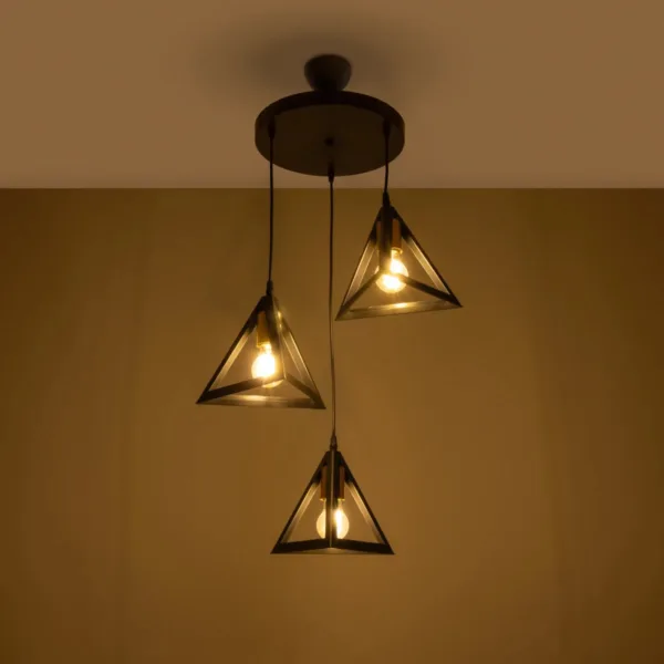 GloboStar® TRIANGLE 203-0162 Μοντέρνο Κρεμαστό Φωτιστικό Καμπάνα Τρίφωτο 3 x E27 IP20 Μαύρο με Χρυσό Πλαστικό - Μ50 x Π50 x Υ80cm - Image 2
