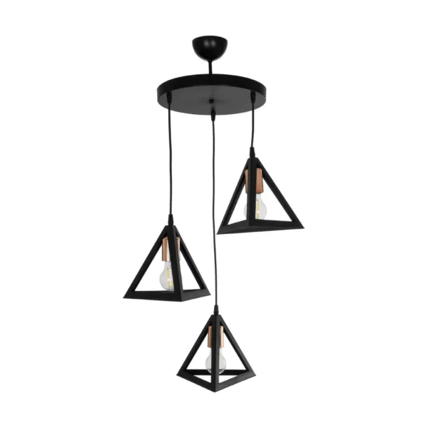 GloboStar® TRIANGLE 203-0162 Μοντέρνο Κρεμαστό Φωτιστικό Καμπάνα Τρίφωτο 3 x E27 IP20 Μαύρο με Χρυσό Πλαστικό - Μ50 x Π50 x Υ80cm - Image 3