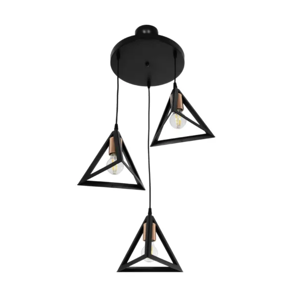 GloboStar® TRIANGLE 203-0162 Μοντέρνο Κρεμαστό Φωτιστικό Καμπάνα Τρίφωτο 3 x E27 IP20 Μαύρο με Χρυσό Πλαστικό - Μ50 x Π50 x Υ80cm - Image 4