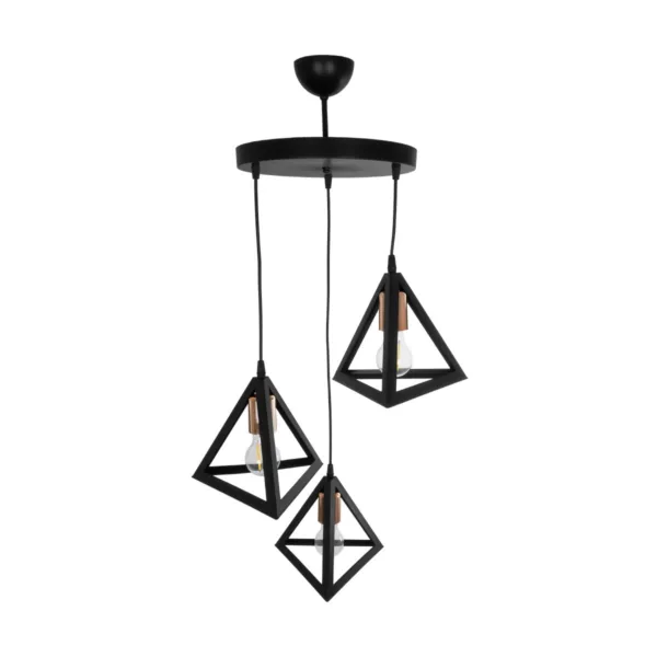 GloboStar® TRIANGLE 203-0162 Μοντέρνο Κρεμαστό Φωτιστικό Καμπάνα Τρίφωτο 3 x E27 IP20 Μαύρο με Χρυσό Πλαστικό - Μ50 x Π50 x Υ80cm - Image 5