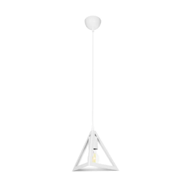 GloboStar® TRIANGLE 203-0163 Μοντέρνο Κρεμαστό Φωτιστικό Καμπάνα Μονόφωτο 1 x E27 IP20 Λευκό Πλαστικό - Μ24 x Π24 x Υ86cm - Image 3