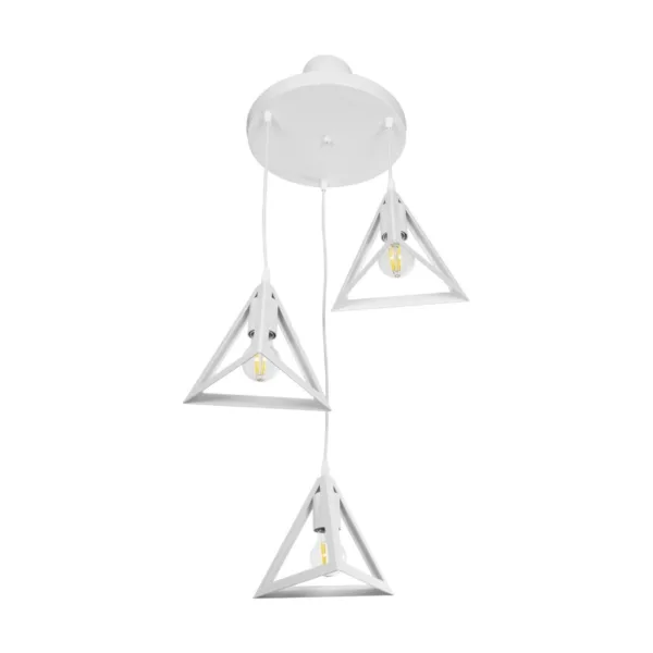 GloboStar® TRIANGLE 203-0164 Μοντέρνο Κρεμαστό Φωτιστικό Καμπάνα Τρίφωτο 3 x E27 IP20 Λευκό Πλαστικό - Μ50 x Π50 x Υ80cm - Image 4